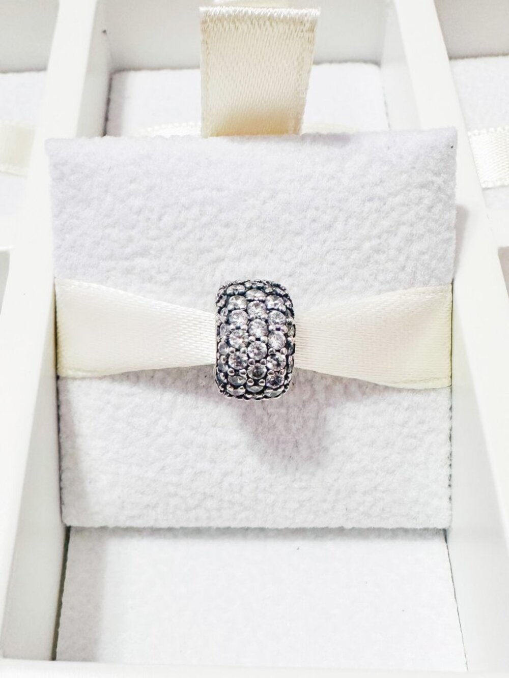 925 Sterling Silver Sparkling CZ Pave Charm Bead Fits Pandora Bracelets
